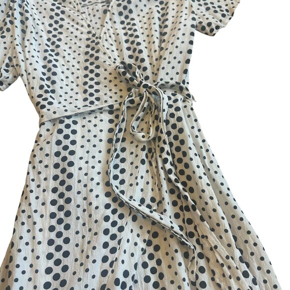 Karen MIllen White Polka Dot Wrap Dress Flutter Sleeves Ruffle Mini Size 2 Women - Picture 4 of 10